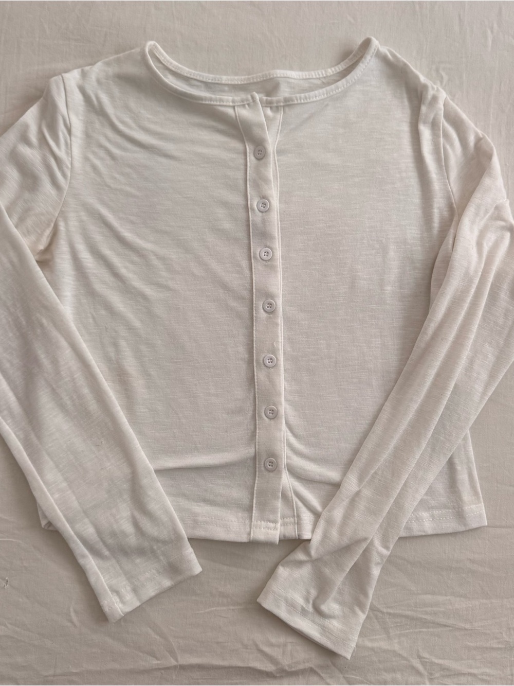 White Long Sleeve Button Front Top
